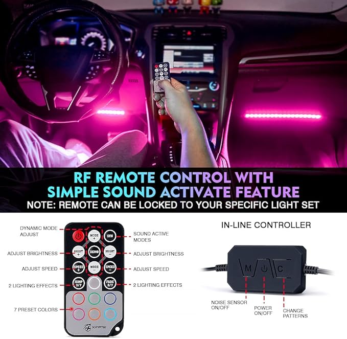 Xprite Upgraded 144LED RGB Interior Car Lights with Smart App Control/Wireless Remote Control, Music Sync Mode, DIY Mode and Multiple Scene Options, Universal for Cars Truck ATV UTV(4pcs)