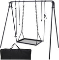 REDCAMP Swing Outdoor Campfire Grill Stand - Collapsible Campfire Cooking Rack with 6 Hooks & Iron Grill Grate, Portable Dutch Oven Hanger for Camping, Hiking, Cookware, Bonfire, Rectangle