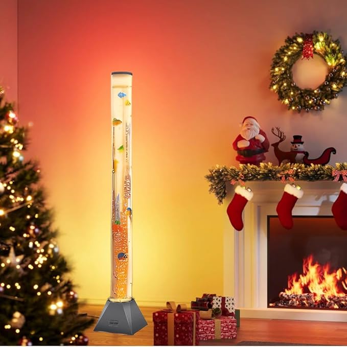CALOVER Large 4FT Sensory Fish Bubble Tube Aquarium Night Light Tower Lamp Calming Relax for Autistic ADHD Children Alleviating Stress and Anxiety in Adults