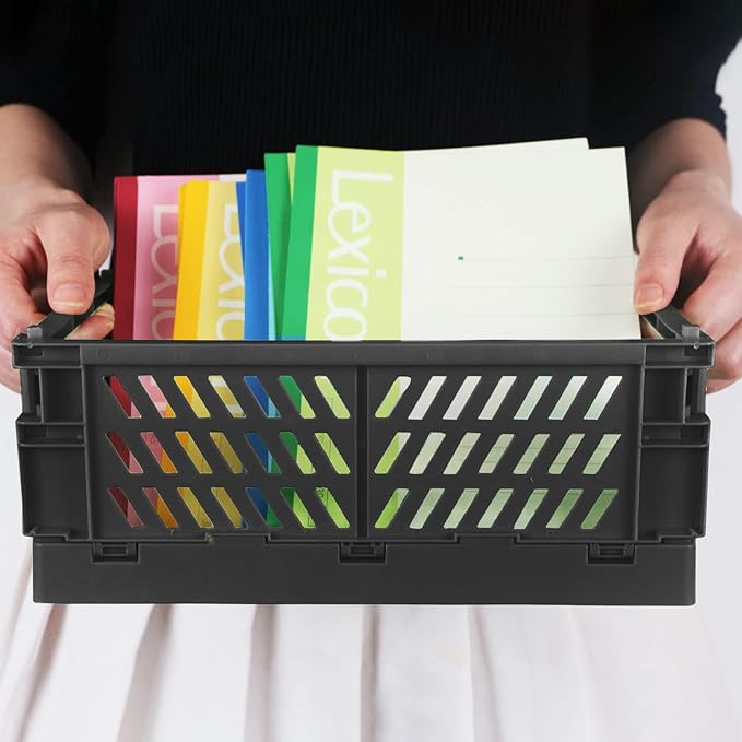 Tixill 2-Pack Mini Foldable Plastic Storage Box Mini Plastic Baskets for Organizing and Storage for Home Kitchen Bedroom Bathroom Office. (Black, 9.8x6.5x3.8)