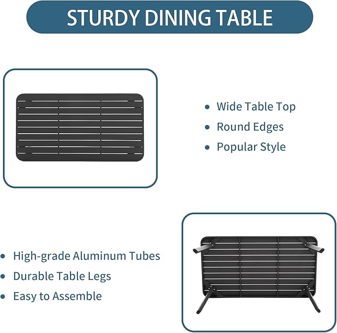 Outdoor Dining Table for 4 Person 62" Rectangle Aluminum Table Patio Furniture for Garden, Lawn, Patio, Grey