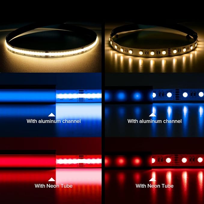 BTF-LIGHTING FCOB COB LED Strip RGBW 3000K 896LED/m 16.4FT DC12V Color Changing Flexible High Density Uniform Light 12mm Width for Home Indoor Decoration(No Adapter or Controller)