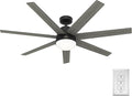 Hunter 60 inch Indoor Ceiling Fan with LED Light and Wall Control - Black Smart Ceiling Fan, Standard Mount, 7 Blades, For Bedroom or Living Room, Quiet - Phenomenon 51376, Matte Black