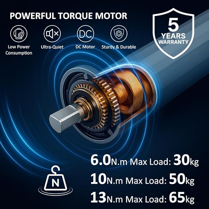 Motorized Roller Shade Motor Kit, 4800mAh Rechargeable Electric Blind Motor, Remote Control Retrofit, High Torque Tubular Drive for Window Shades (10 N.m for Φ50mm (2") Groove Tube)