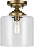 Kichler Winslow 8.5" 1-Light Semi Flush with Clear Seeded Glass in Natural Brass for Secondary Entrances, Transition Areas, Bedroom, or Office (10.75" x 8.5"), 44033NBR