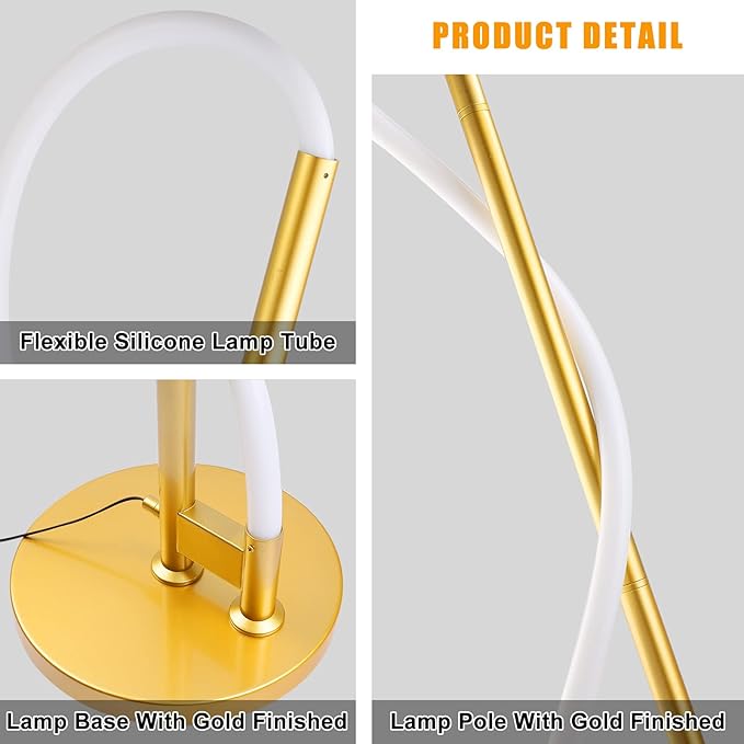 Modern LED Gold Floor Lamp, 3-Level Dimmable Flexible DIY Modeling Tall Standing Lamp, 35W/2700lm Ultra Bright White Light Corner Floor lamp For Bedroom, Living Room, Office