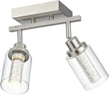 MELUCEE 2 Light Track Lighting Kit Brushed Nickel LED Kitchen Track Lighting Fixtures Ceiling Mount Rotatable Spotlight Bathroom Wall Scones with Clear Glass, Built-in LED Chips, 5-Color Temperature