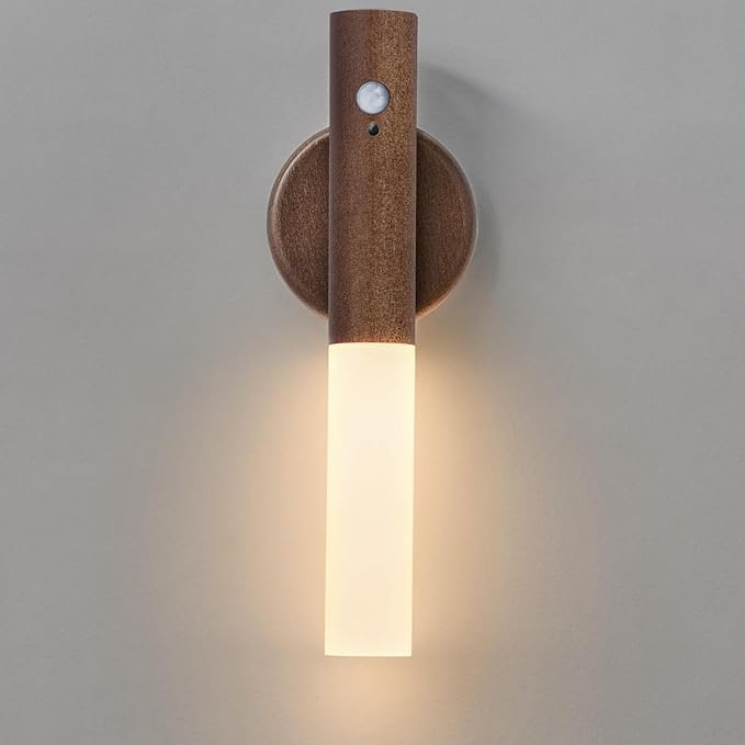 Montford Battery Operated Wall Sconces, Wooden Motion Sensor Night Light Rechargeable Wall Sconce, LED Magnetic Battery Powered Wall Sconce