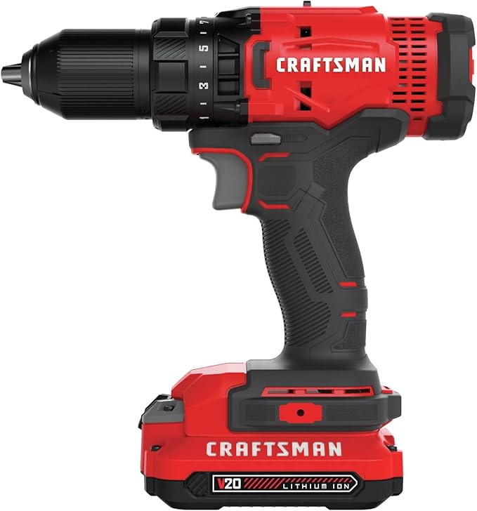 CRAFTSMAN V20 Cordless Drill/Driver Kit, 1/2 inch, Battery and Charger Included (CMCD700C1)
