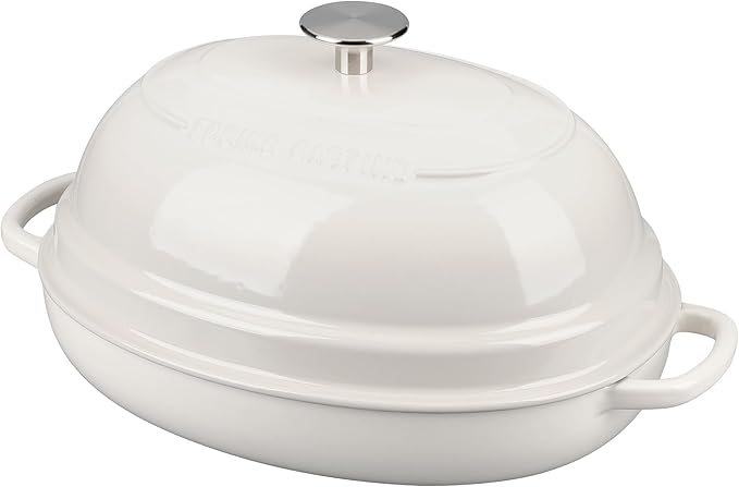 Enameled Oval Cast Iron Dutch Oven Pot with Lid, Bread Dutch Oven for Sourdough Bread Baking, 6QT, White