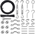 Outdoor Lights Hanging Kit,Globe String Light Suspension Kit,100FT Black Vinyl-Coated 304 Stainless Steel Guide Wire Cable,Include Wire Rope Tension Turnbuckle and Eye Hooks
