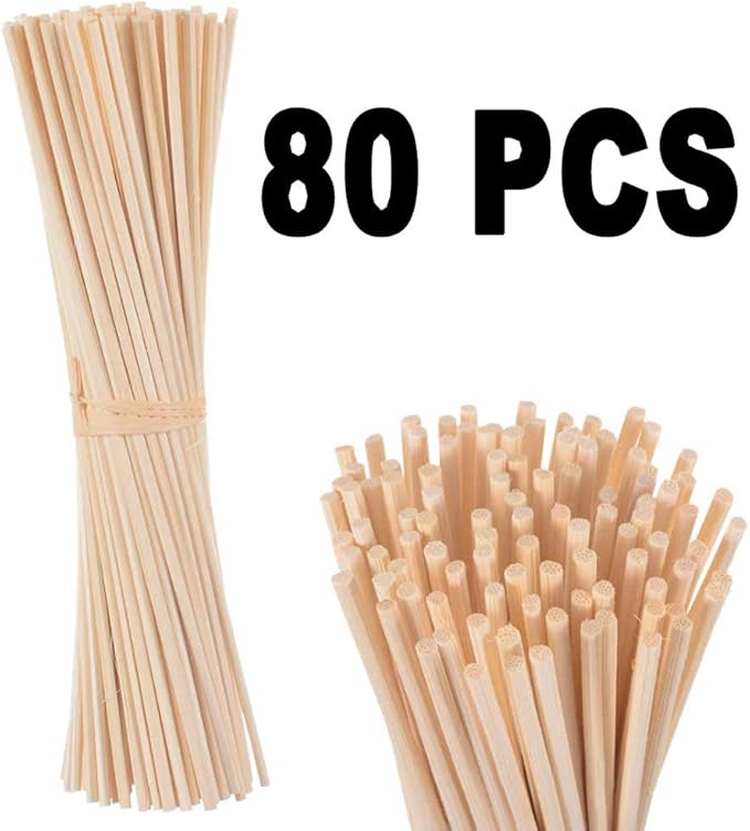 LOVSPA Reed Diffuser Sticks, Set of 80 Wood Rattan Replacement Reed Sticks for Diffuser Oil Bottles, 10 Bundles of 8 (8 inch)