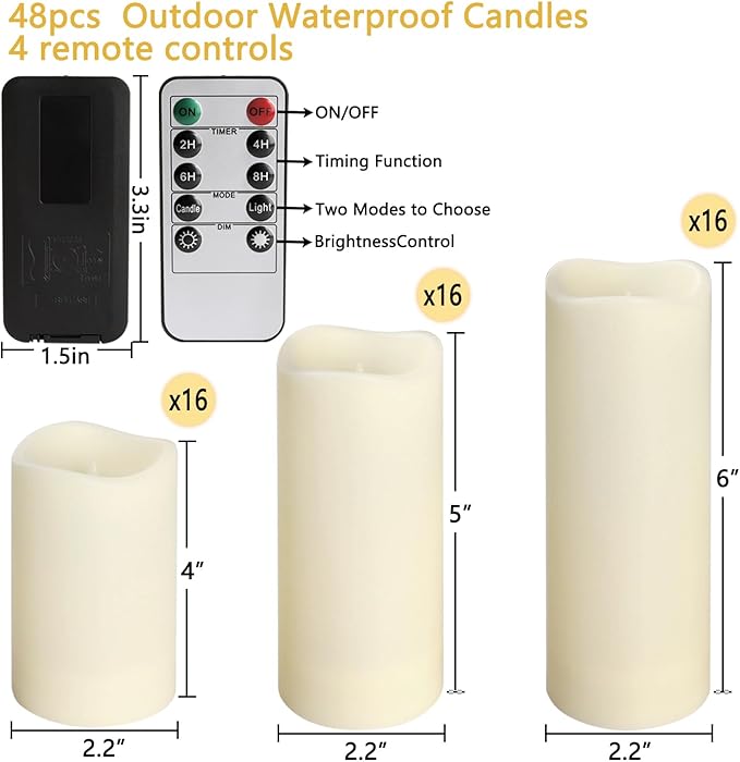 fclayvts 48-Pack LED Flameless Candles with Remote Control - Perfect for Home, Parties, and Special Occasions - Create a Magical Ambiance Effortlessly(Three Sizes)