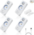 LED Motion Sensor Puck Lights, Rechargeable Cabinet Lights, Stick on Wireless LED Night Light for Closet, Drawer, Shelf, Under Cabinet, Daylight White 4Pack, USB Charging Cord Included