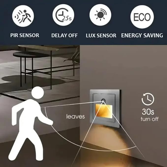 6 Pack LED Motion Sensor Night Light Infrared Human Body Induction Lamp, Recessed Stair Lights Indoor, Night for Hallway, Stairway, Bathroom, Bedroom, Kitchen