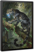 Framed Steampunk Mechanical Leopard Wall Art - Jungle Futuristic Beast Poster for Man Cave Living Room Decor 08x12in