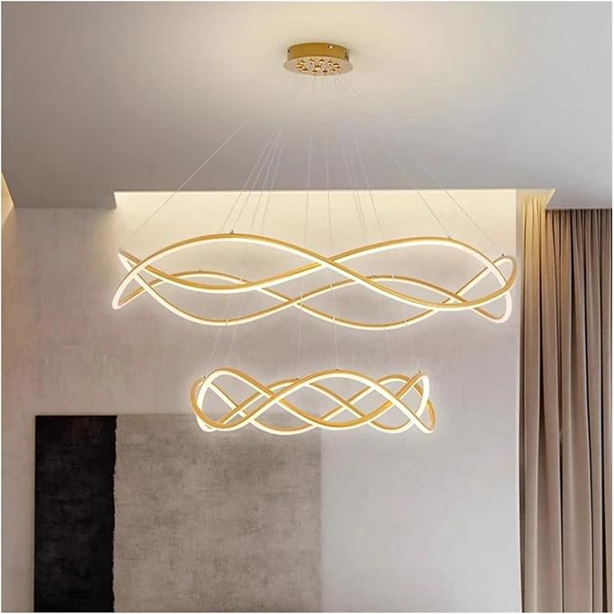 Modern Home Decor Led Lights Pendant Light Lamps for Living Room Chandeliers for Dining Hanging Indoor Lighting,Modern LED Chandelier(RC Remote dimming,Gold-D100 60cm)