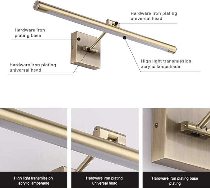 Joosenhouse Modern LED Picture Lights 24.4 inch, Antique Bronze Metal Artwork Display Lamp with Rotatable Sconces Lamp Head, 14W (70W Eqv.), Hardwired Connection, 3000K Warm White 840Lm…