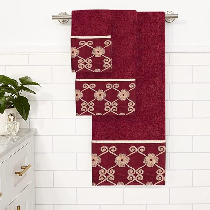 Zahari Home Elegant Rose Classic Luxury Bath Towel Set - 3 Piece Towel Set - Bath Towel, Hand Towel and Wash Towel for Contemporary Bathroom Decor