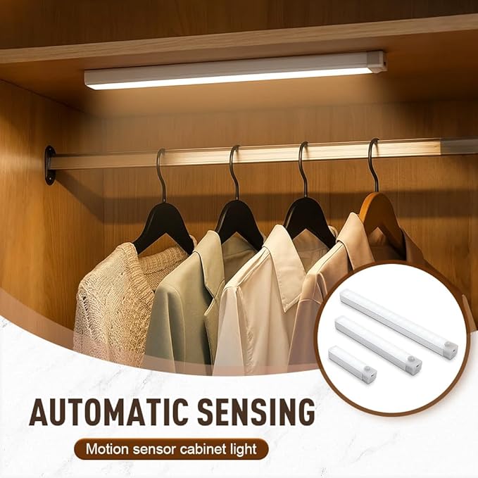 Punch-Free Smart Sensor Magnetic Rechargeable LED Lights, 2026 Upgraded Lntelligent Motion Sensor Light Strip, 3 Colors-Dimmable, Under Cabinet Lighting Wireless (4, White Light, 20cm/7.8in)