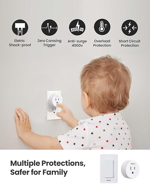 Smart Plug Switch, 2.4G WiFi Outlet Time Switch, Compatible with Alexa, Google Home, Smart Life & IFTTT APP, Voice Control & Timer, Buckle Design & Removable, No Hub Needed, Programmable