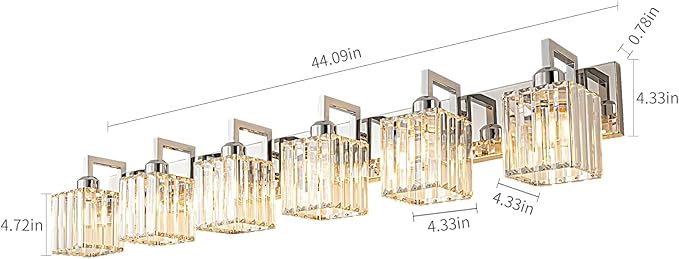 Modern Bathroom Vanity Light 6-Lights Chrome Crystal Wall Lamp Bathroom Modern Crystal Vanity Lighting