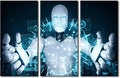 TUMOVO 3 Panels Canvas Wall Art Robot Painting Prints on Canvas Wall Art AI Intelligence Pictures Giclee Artwork for Home Walls Animal Posters Gallery-wrapped Framed Ready to Hang, 60" Wx40 H