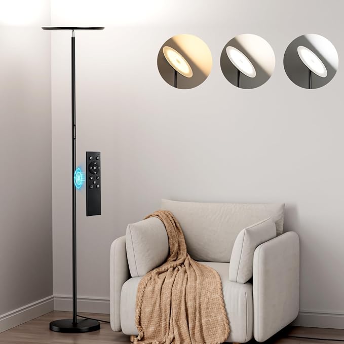 Modern LED Floor Lamp - Remote & Touch Control, 40W/2400LM Sky Torchiere Standing Lamp, Fully Dimmable, 3 Color Temperatures, Ideal for Living Room & Bedroom, Easy to Assemble
