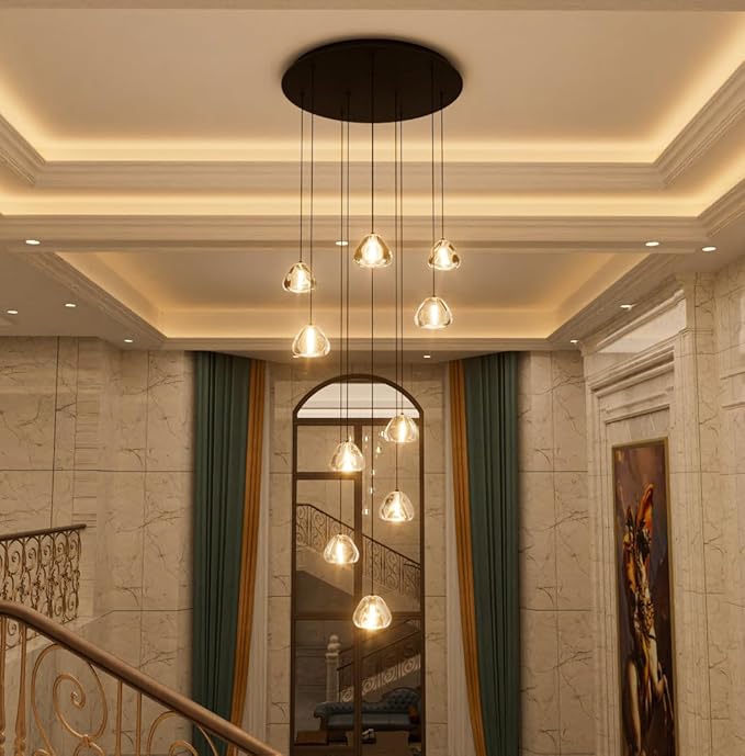 LED Chandeliers for Dining Room Adjust High Ceiling Chandelier Light Fixtures Entrance LED Dimmable Ceiling Pendant Drops Light Remote Lights for Living Room Stairwell 2700K 6000K