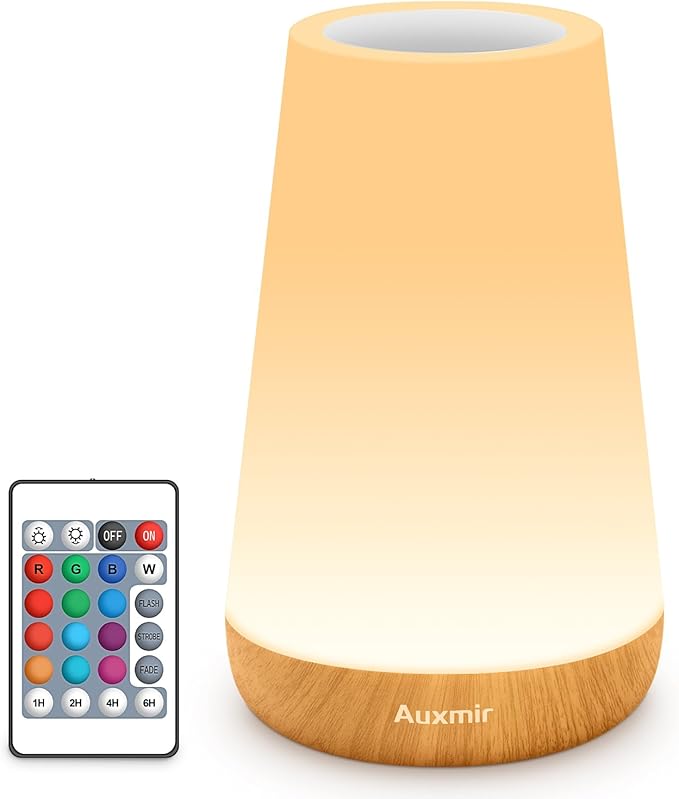 Auxmir LED Night Light 2 Pack Bedside Lamp Touch and Remote Control Dimmable Tabletop 13 RGB Colors Changing 5 Brightness Adjustable Rechargeable Portable Lamp for Baby Kids Nursery Bedroom Outdoor