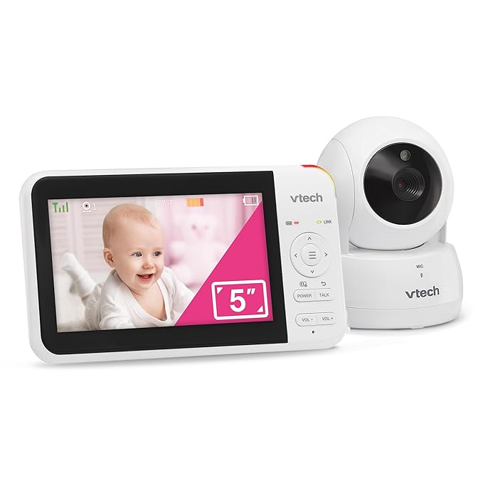 VTech VM924 No WiFi Remote Pan-Tilt-Zoom Video Baby Monitor - 5" LCD Screen, Up to 17Hrs Video/31Hrs Audio Battery, 1000ft Range, Night Vision, Soothing Sounds, Temperature Sensor