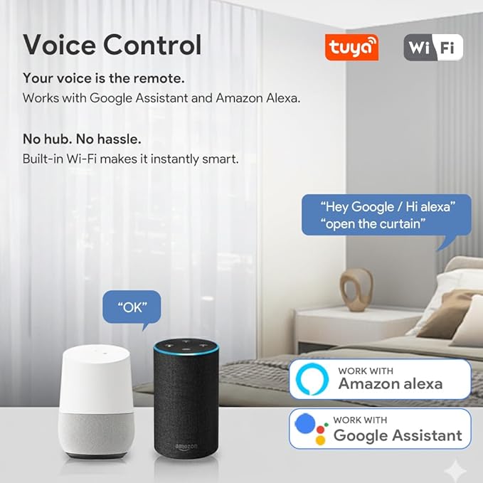 Dual Motor WiFi Smart Curtain Track System, Ripple Fold Electric Drapery Rods, Independent Left Right Control Day Night Curtains, Compatible with Alexa & Google Home (7 meters (275.6 inches))