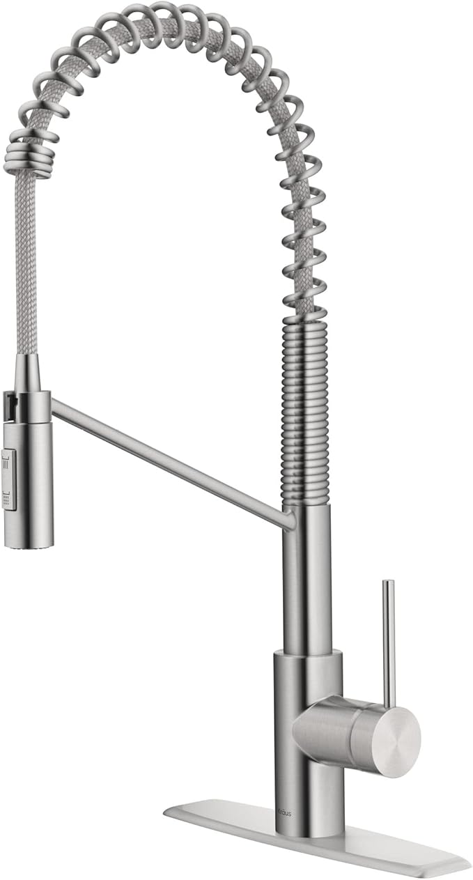KRAUS Oletto Commercial Style Single Handle Pull Down Kitchen Faucet with QuickDock Top Mount Installation Assembly in Spot Free Stainless Steel, KPF-2631SFS
