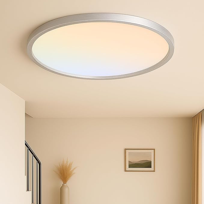 MOONSEA Flush Mount LED Ceiling Light Fixture Brushed Nickel 24 Inch, 50W Dimmable 3000K-4000K-6500K 3 Color Selectable Ceiling Lamp 5000LM Low Profile Ceiling Light for Kitchen Bedroom Hallway