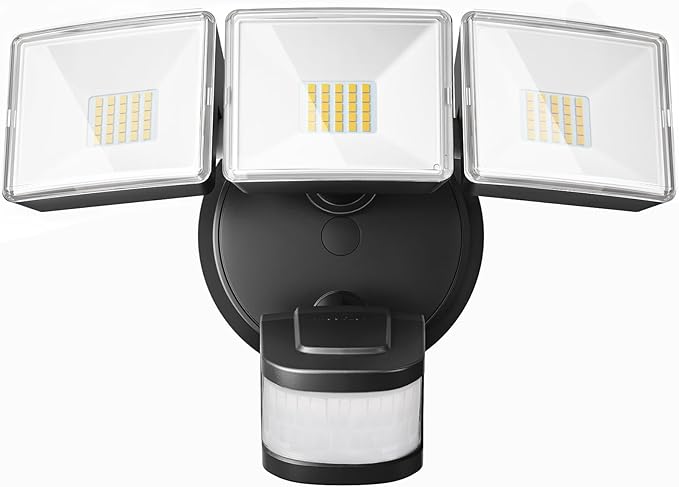 OREiN 4500LM/30W Flood Lights Outdoor, 180°/50FT Motion Sensor Outdoor Lights 3 Modes Dusk to Dawn IP65 Waterproof LED Security Light for 4500SQ.FT Area for Yard Garden, Black (Hardwired)
