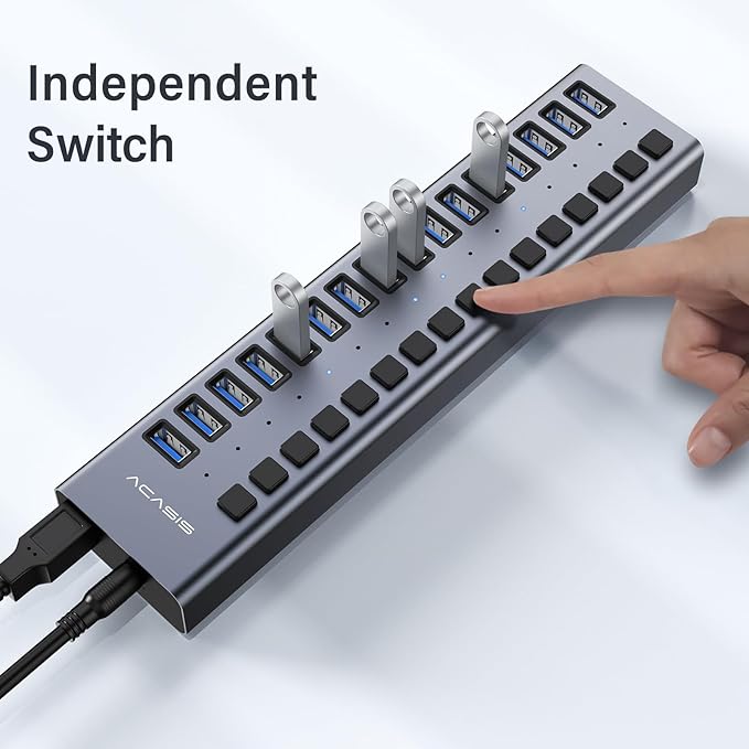 Powered USB 3.0 Hub, ACASIS 16 Ports USB 3.0 Hub with 5Gbps Data Speed，Aluminum Housing, USB Hub Powered with 90W Power Adapter, USB Hub for PC/Laptop, Computer, Flash Drive, Printer, Camera