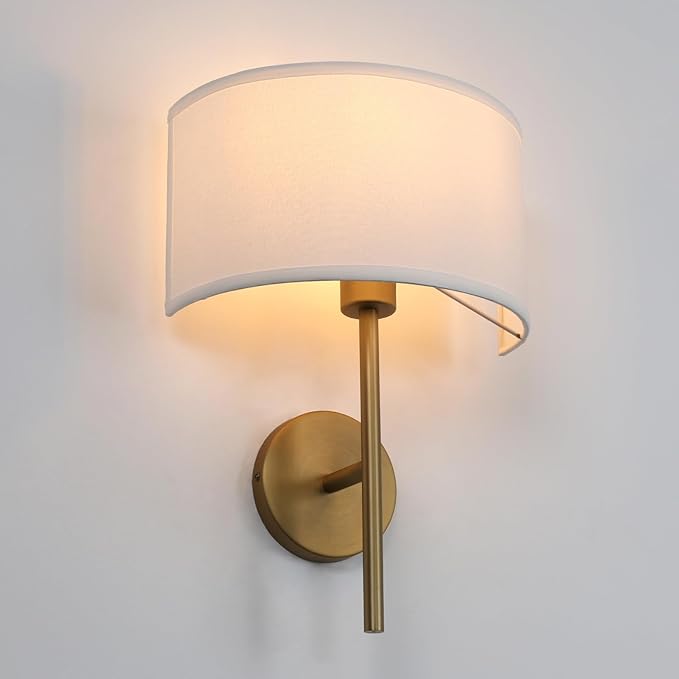 Yosoan Fabric Wall Sconce Indoor Bedside Wall Lamp Fixture, Vintage Industrial Hardwired Boho Semi Circular with White Half Moon Shade for Reading Bedroom Living Room Dinning Room(Antique)
