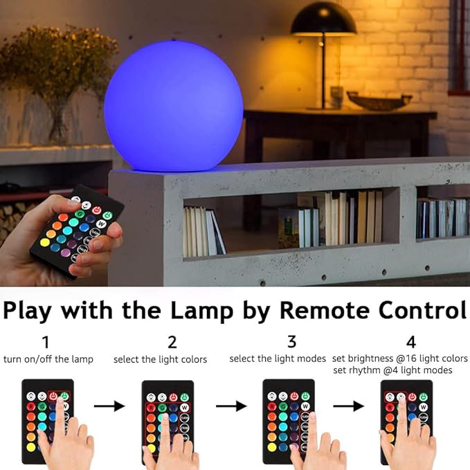6-in Cordless LED Globe Orb Light for Kids, RGB Color Changing Orb Night Light Mood Lamp w/Remote, Rechargeable LED Ball Night Light Sphere Bedside Lamp, Ideal for Home Garden Patio Party Bar Decors