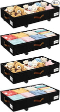 4 Pack Under Bed Storage–30.5×17×6.5" Under the Bed Storage with Wheels Sturdy Sidewalls/Bottom, Clear Cover, Label and PU Handle, Rolling Underbed Drawers for Clothes, Shoes, Toys, Blankets,Black