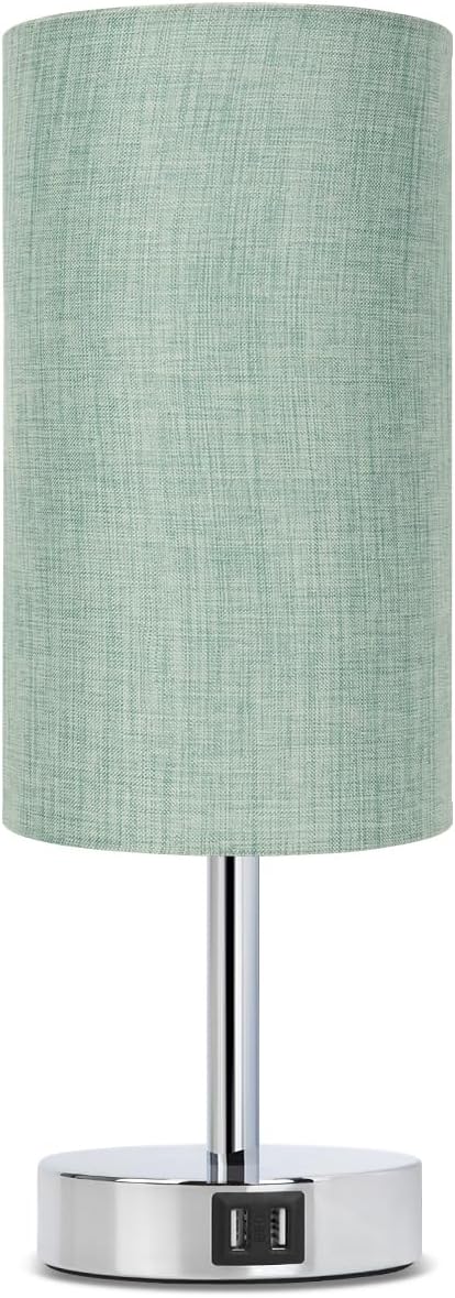 Yarra-Decor Bedside Lamp with USB Port - Touch Control Table Lamp for Bedroom 3 Way Dimmable Nightstand Lamp with Round Denim Fabric Shade for Living Room, Dorm, Home Office (LED Bulb Included)