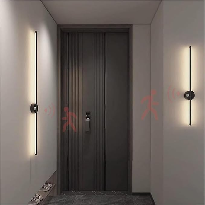 LED Long Strip Wall Lights with Motion Sensor Wall Lamp 3000K/4000K/6000K Wall Modern Simple Aluminum Mounted Indoor Bedside Decoration Light Living Room(Black Neutral Light,100cm)