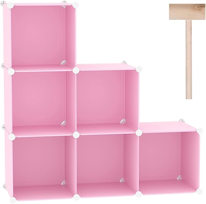 C&AHOME Cube Storage Organizer, 6-Cube Shelves Units, Closet Cabinet, DIY Plastic Modular Book Shelf, Ideal for Bedroom, Living Room, Office, 36.6" L x 12.4" W x 36.6" H Pink UPCS06P