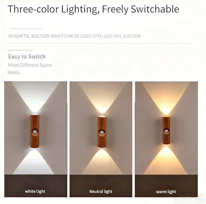 Rechargeable Smart LED Motion Sensor Ambient Light, Punch-Free Color Changing Motion Sensor Light for Stairs, Wardrobe, Cabinet (6Pcs,Wood, 7-Color Changing)