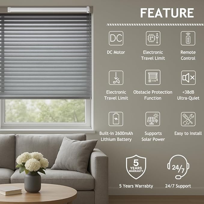 Solar Powered Motorized Roller Shade Kit for 1.5" Tube (38mm) | Rechargeable Electric Blind Motor with Remote | Wireless DIY Retrofit Driver | 2600mAh Battery (2.0 N.m Torque)