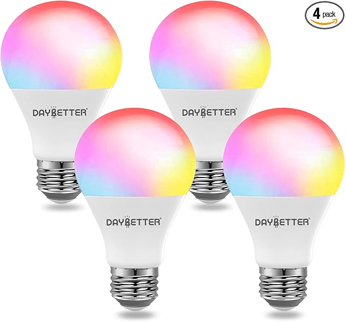 DAYBETTER Tuya Smart Light Bulbs, RGBCW Wi-Fi Color Changing Led Bulbs Compatible with Alexa & Google Home Assistant, A19 E26 9W 800LM Multicolor Led Light Bulb, No Hub Required, Light Bulbs 4 Pack