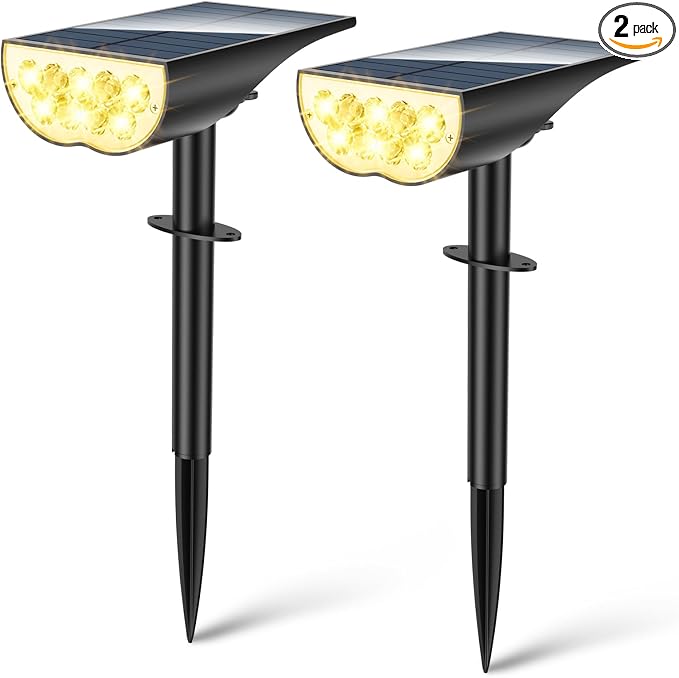 Solar Spotlights Outdoor Waterproof, 3 Lighting Modes Spot Lights, Dusk to Dawn Solar Powered Outdoor Lights for Yard Pathway Driveway Landscape, Warm White, 2 Pack