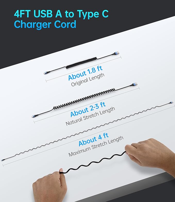 USB C Cable 3ft 2Pack Coiled USB A to USB C Charge Cord for Car, USB-C Charging Cable Compatible with iPhone 17/16/15/Plus/Pro/Pro Max/Samsung Galaxy S20 S10 S9 S8 Plus Note 10 and Other USB C Devices