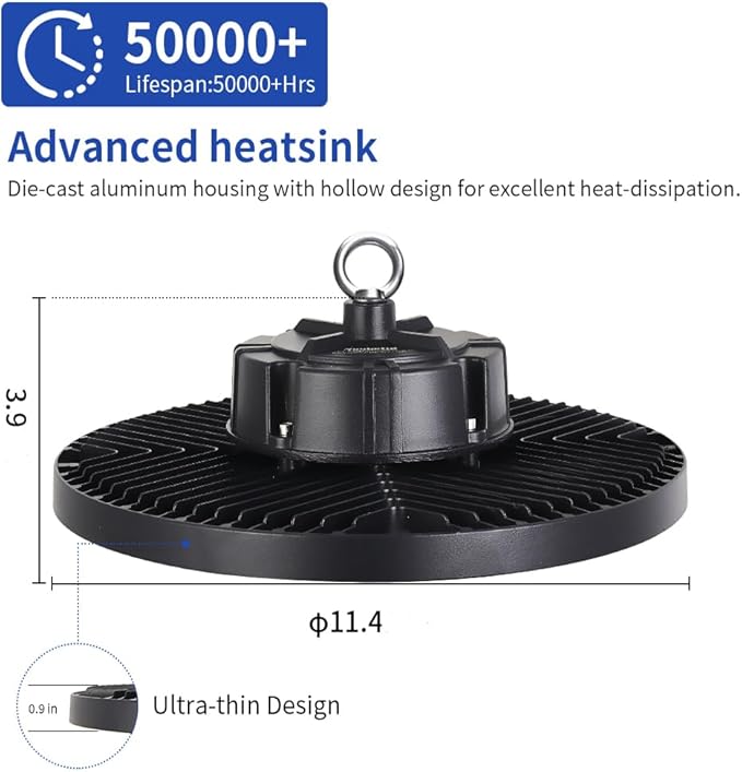 LED High Bay Light, 200W 28000lm 5000K High Bay Led Shop Light with Plug 5' Cable and Hook Ring, UFO High Bay Led Lights for Garage Gym Warehouse Workshop