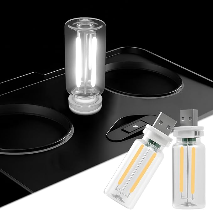 2 PCS Car USB Night Light Bulb, Touch Dimmable Car Interior Ambient Lights, Portable Mini USB Retro Glass Bottle Lamp Decorations for Vehicle, Bedroom, Hallway, Camping (White)