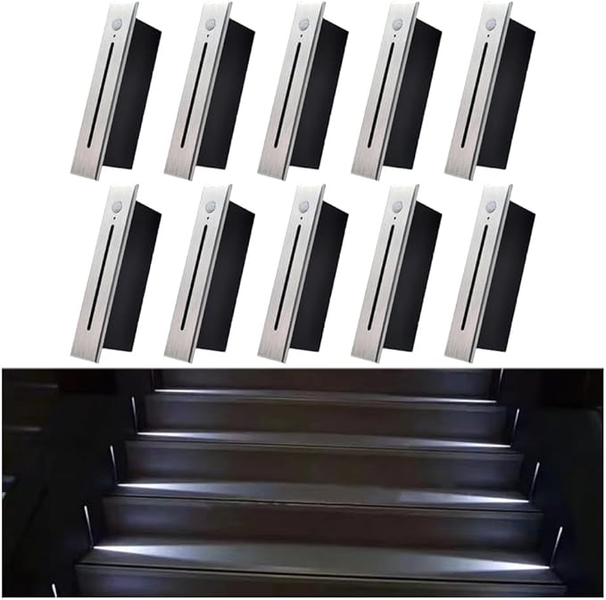 Modern Stairway Lights 10Pcs Led Lighting for Stair Railing Embedded 3W Ac85 265V Non Waterproof Ideal for Stair/Decks/S/Hallway/Movie Theater Corridor 4000K,Brushed Silver-3000K